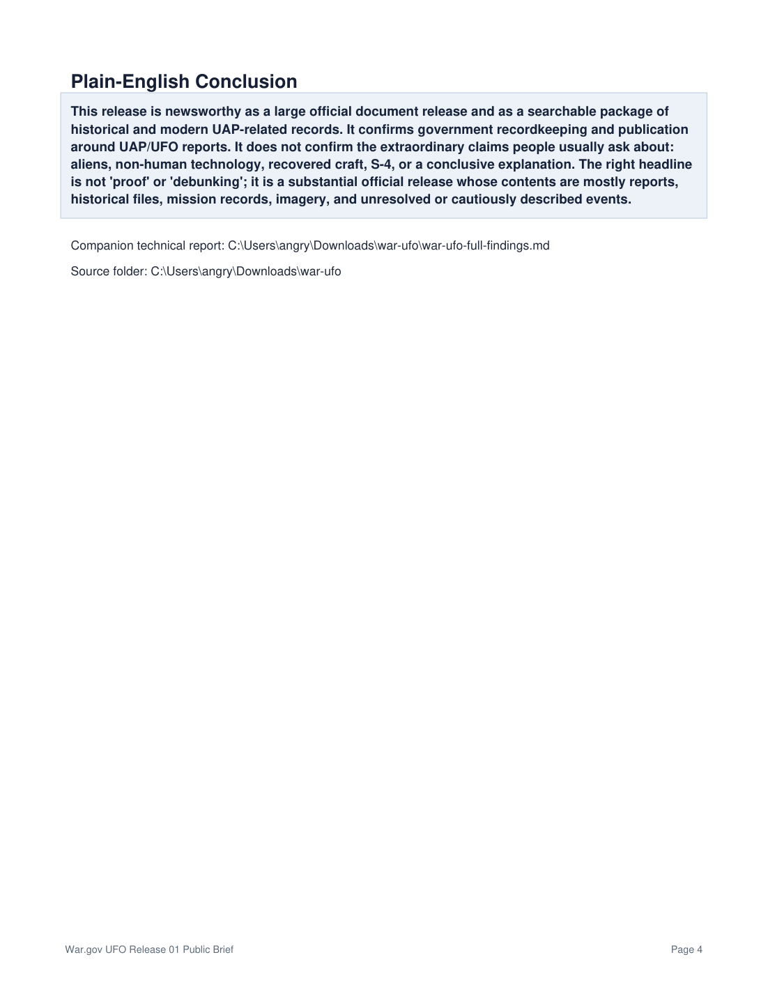Page 4 of the War.gov UFO Release 01 public brief PDF